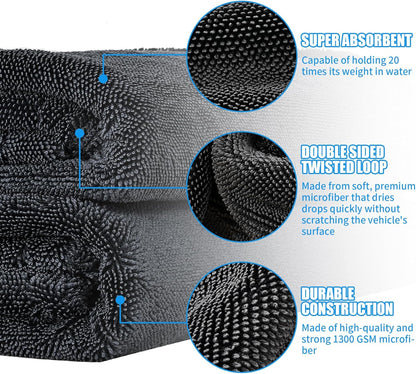 2 Pack Microfiber Towels for Cars, 24"X36" Extra Large Super Absorbent Car Drying Towel Detailing, No Streaks, Scratches and Water Spots